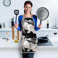 Black White Monotone Tropical Flowers Pattern Apron - Polynesian Pride