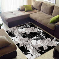 Black White Monotone Tropical Flowers Pattern Area Rug - Polynesian Pride