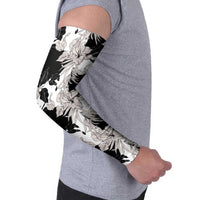 Black White Monotone Tropical Flowers Pattern Arm Sleeves - Polynesian Pride