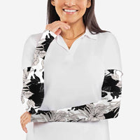 Black White Monotone Tropical Flowers Pattern Arm Sleeves - Polynesian Pride