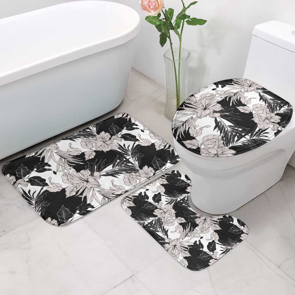 Black White Monotone Tropical Flowers Pattern Bathroom Set - Polynesian Pride