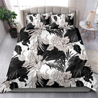 Black White Monotone Tropical Flowers Pattern Bedding Set - Polynesian Pride