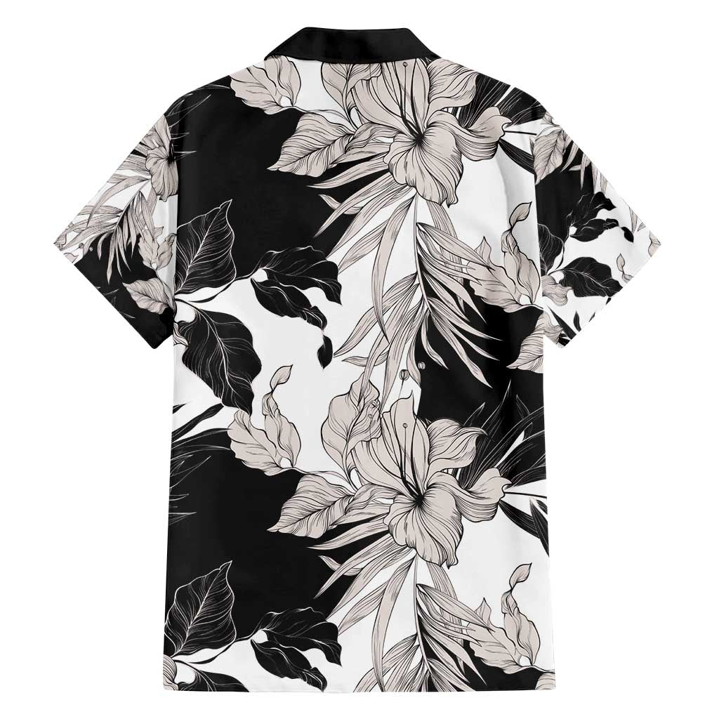 Black White Monotone Tropical Flowers Pattern Family Matching Puletasi and Hawaiian Shirt - Polynesian Pride