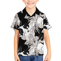 Black White Monotone Tropical Flowers Pattern Family Matching Puletasi and Hawaiian Shirt - Polynesian Pride