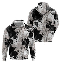 Black White Monotone Tropical Flowers Pattern Hoodie - Polynesian Pride