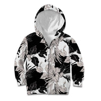 Black White Monotone Tropical Flowers Pattern Kid Hoodie - Polynesian Pride