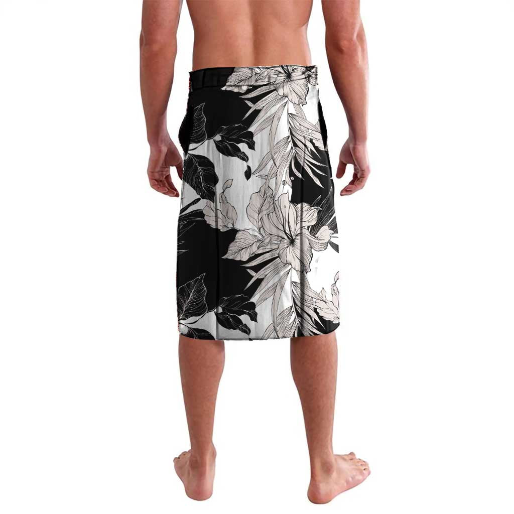 Black White Monotone Tropical Flowers Pattern Lavalava - Polynesian Pride