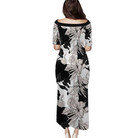 Black White Monotone Tropical Flowers Pattern Puletasi - Polynesian Pride