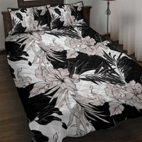 Black White Monotone Tropical Flowers Pattern Quilt Bed Set - Polynesian Pride
