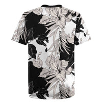 Black White Monotone Tropical Flowers Pattern Rugby Jersey - Polynesian Pride