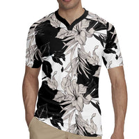 Black White Monotone Tropical Flowers Pattern Rugby Jersey - Polynesian Pride
