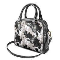 Black White Monotone Tropical Flowers Pattern Shoulder Handbag - Polynesian Pride