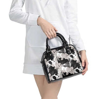 Black White Monotone Tropical Flowers Pattern Shoulder Handbag - Polynesian Pride