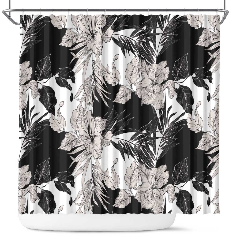 Black White Monotone Tropical Flowers Pattern Shower Curtain - Polynesian Pride