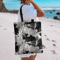 Black White Monotone Tropical Flowers Pattern Tote Bag - Polynesian Pride