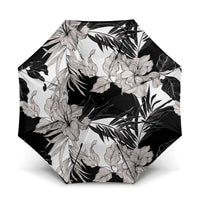 Black White Monotone Tropical Flowers Pattern Umbrella - Polynesian Pride