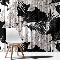 Black White Monotone Tropical Flowers Pattern Window Curtain - Polynesian Pride