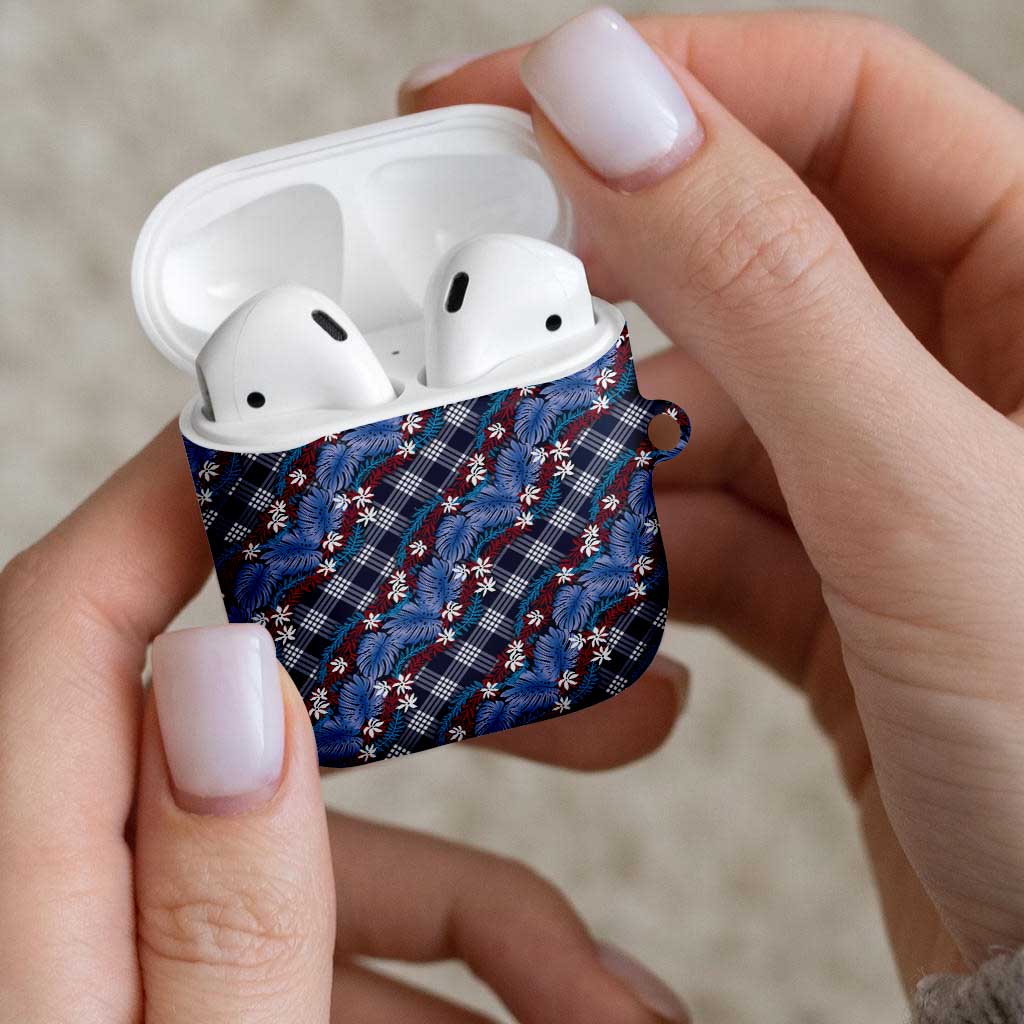 Polynesian Monstera Tiare Floral AirPods Case Royal Blue Tropical Plaid LT01 - Polynesian Pride
