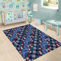 Polynesian Monstera Tiare Floral Area Rug Royal Blue Tropical Plaid - Polynesian Pride