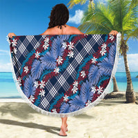 Polynesian Monstera Tiare Floral Beach Blanket Royal Blue Tropical Plaid LT01 - Polynesian Pride