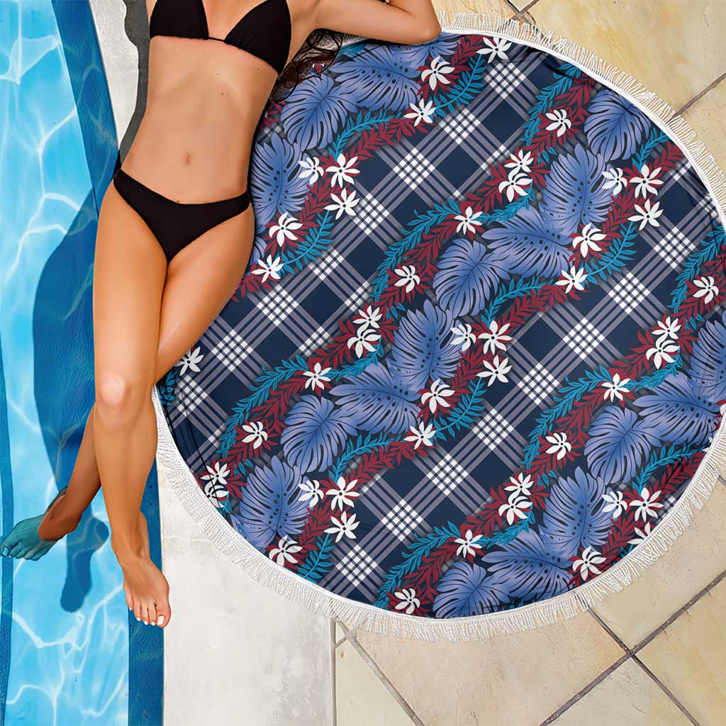 Polynesian Monstera Tiare Floral Beach Blanket Royal Blue Tropical Plaid LT01 - Polynesian Pride