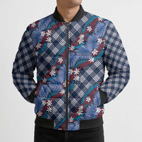 Polynesian Monstera Tiare Floral Bomber Puffer Jacket Royal Blue Tropical Plaid LT01 - Polynesian Pride