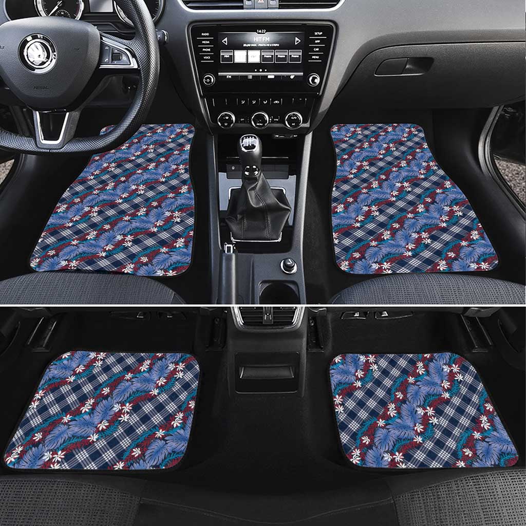 Polynesian Monstera Tiare Floral Car Mats Royal Blue Tropical Plaid LT01 Set 4pcs Blue - Polynesian Pride