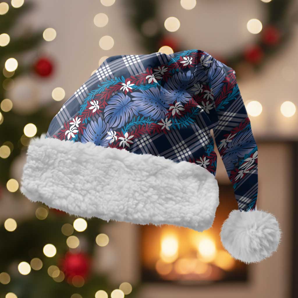 Polynesian Monstera Tiare Floral Christmas Santa Hat Royal Blue Tropical Plaid - Polynesian Pride