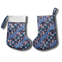 Polynesian Monstera Tiare Floral Christmas Stocking Royal Blue Tropical Plaid - Polynesian Pride