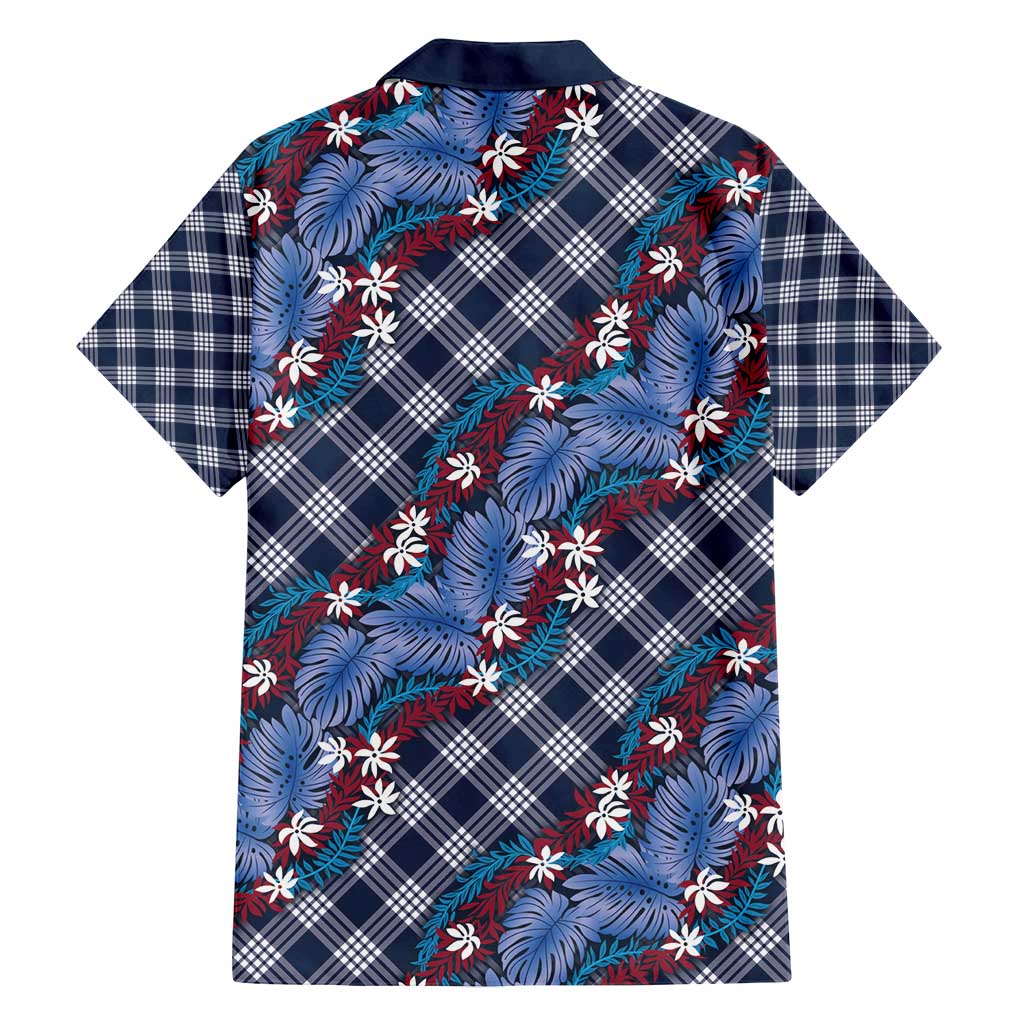 Polynesian Monstera Tiare Floral Family Matching Long Sleeve Bodycon Dress and Hawaiian Shirt Royal Blue Tropical Plaid LT01 - Polynesian Pride