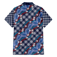 Polynesian Monstera Tiare Floral Family Matching Short Sleeve Bodycon Dress and Hawaiian Shirt Royal Blue Tropical Plaid LT01 - Polynesian Pride