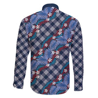 Polynesian Monstera Tiare Floral Family Matching Short Sleeve Bodycon Dress and Hawaiian Shirt Royal Blue Tropical Plaid LT01 - Polynesian Pride