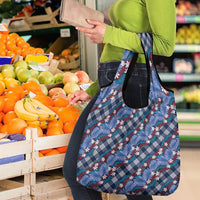 Polynesian Monstera Tiare Floral Grocery Bag Royal Blue Tropical Plaid LT01 - Polynesian Pride