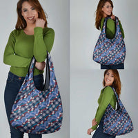 Polynesian Monstera Tiare Floral Grocery Bag Royal Blue Tropical Plaid LT01 - Polynesian Pride