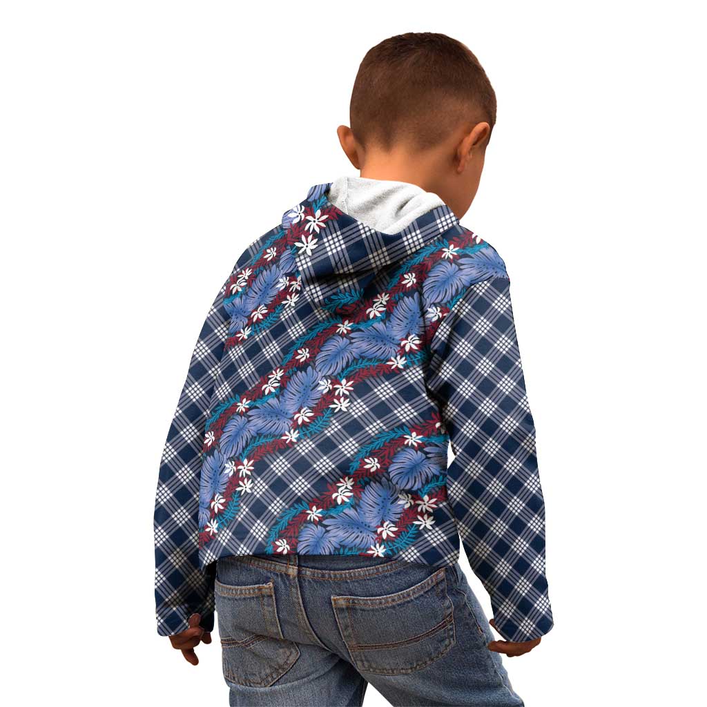 Polynesian Monstera Tiare Floral Kid Hoodie Royal Blue Tropical Plaid LT01 - Polynesian Pride