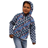 Polynesian Monstera Tiare Floral Kid Hoodie Royal Blue Tropical Plaid LT01 - Polynesian Pride