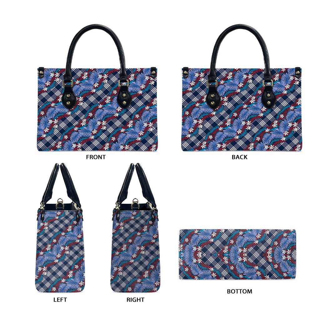 Polynesian Monstera Tiare Floral Leather Bag Royal Blue Tropical Plaid - Polynesian Pride