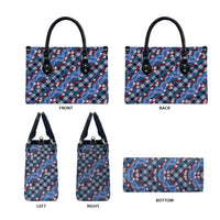 Polynesian Monstera Tiare Floral Leather Bag Royal Blue Tropical Plaid - Polynesian Pride