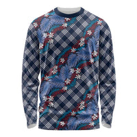 Polynesian Monstera Tiare Floral Long Sleeve Shirt Royal Blue Tropical Plaid LT01 Unisex Blue - Polynesian Pride