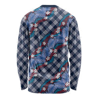 Polynesian Monstera Tiare Floral Long Sleeve Shirt Royal Blue Tropical Plaid LT01 - Polynesian Pride