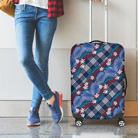 Polynesian Monstera Tiare Floral Luggage Cover Royal Blue Tropical Plaid - Polynesian Pride