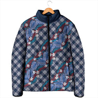 Polynesian Monstera Tiare Floral Padded Jacket Royal Blue Tropical Plaid - Polynesian Pride