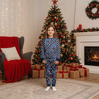 Polynesian Monstera Tiare Floral Christmas Pajama Set Royal Blue Tropical Plaid - Polynesian Pride
