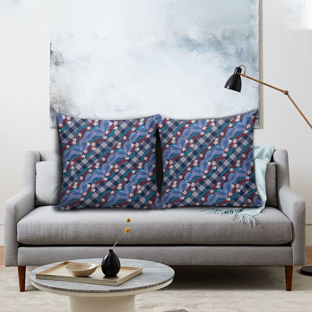 Polynesian Monstera Tiare Floral Pillow Cover Royal Blue Tropical Plaid LT01 - Polynesian Pride