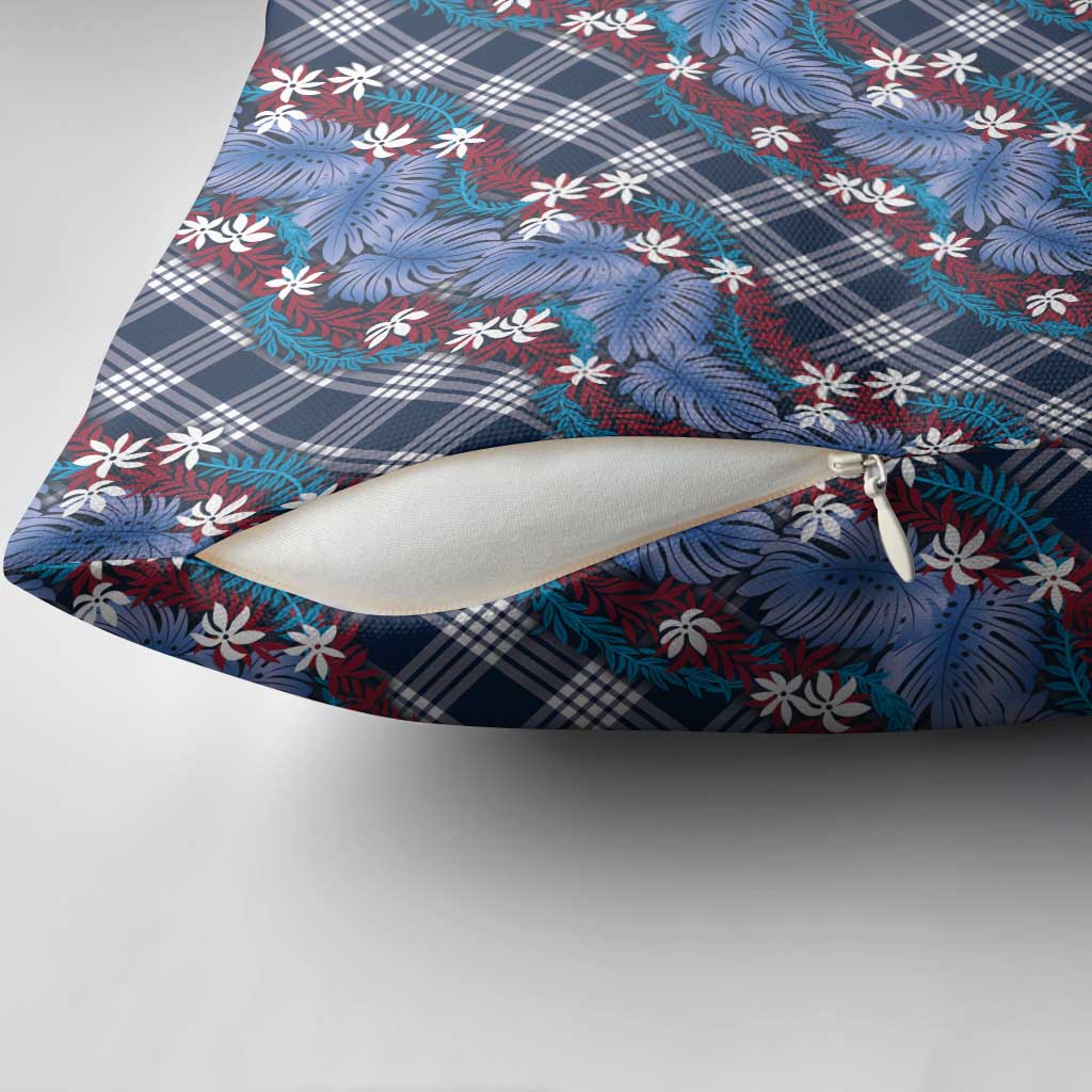 Polynesian Monstera Tiare Floral Pillow Cover Royal Blue Tropical Plaid LT01 - Polynesian Pride
