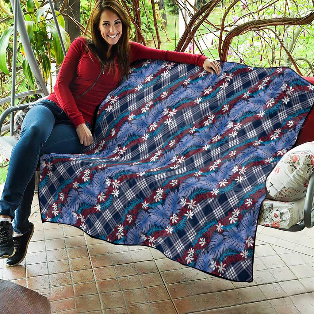 Polynesian Monstera Tiare Floral Quilt Royal Blue Tropical Plaid - Polynesian Pride