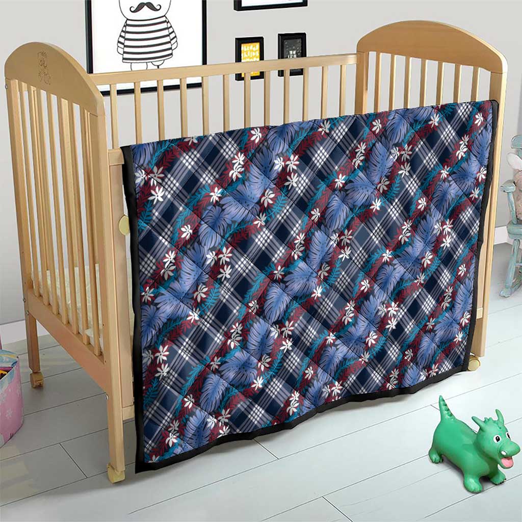 Polynesian Monstera Tiare Floral Quilt Royal Blue Tropical Plaid - Polynesian Pride