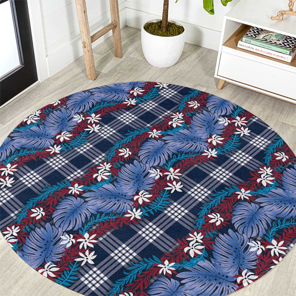 Polynesian Monstera Tiare Floral Round Carpet Royal Blue Tropical Plaid LT01 Blue - Polynesian Pride