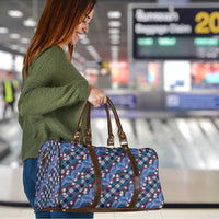 Polynesian Monstera Tiare Floral Travel Bag Royal Blue Tropical Plaid - Polynesian Pride