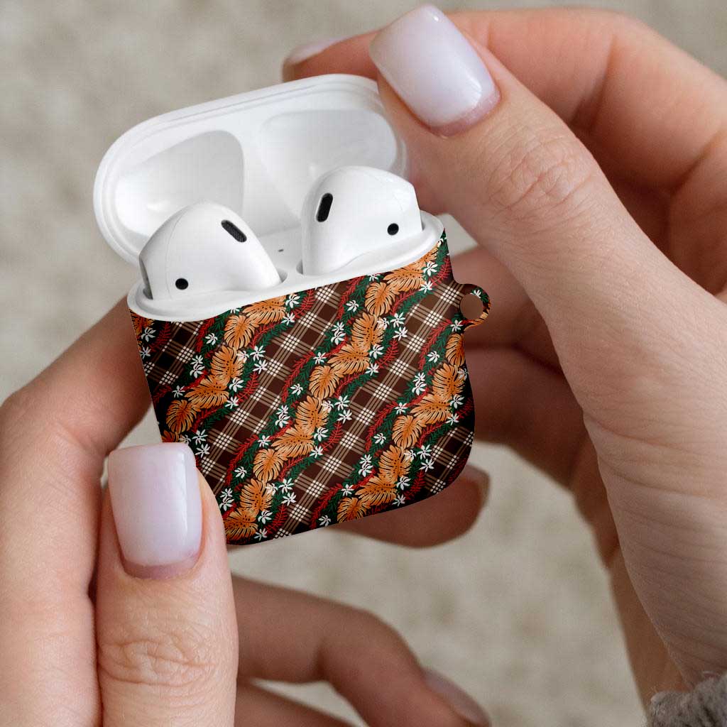 Polynesian Monstera Tiare Floral AirPods Case Chocolate Brown Tropical Plaid LT01 - Polynesian Pride